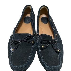Clarks Black Suede Artisan Driving Moccasin Loafers with Bow Accent, Size 9.5